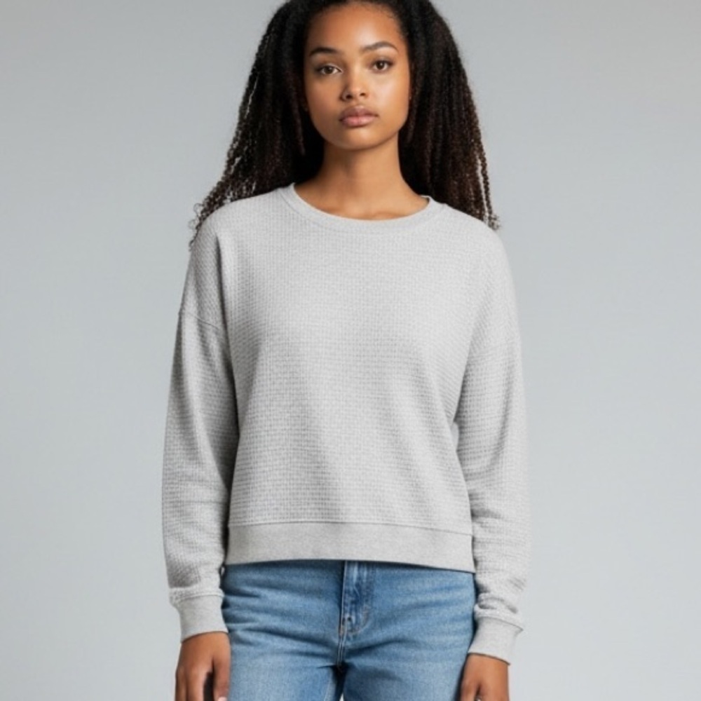 Velvet by Graham & Spencer Light Gray Waffle knit Long Sleeve Top Small
